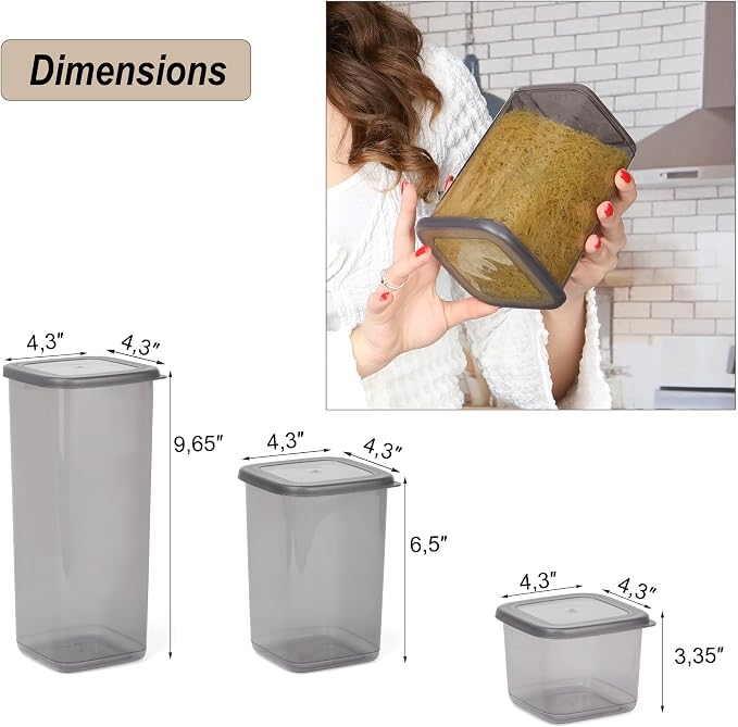T&D HOME GOODS Storage Jars with Lid, Airtight, Set of 24 Storage Containers, BPA-Free, Storage Container for Cereal, Flour, Kitchen, Practical Organiser Kitchen, (24, 3 Square diff size) - Image 8