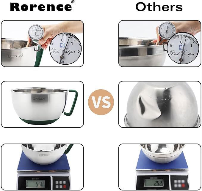 Stainless Steel Mixing Bowls Set with Lids,1.5,3 & 5 Qt,Green | Non-Slip Silicone Base,Precision Pour Spout,Ergonomic Easy-Grip Handle,Measurement Marks,Airtight Lids,Cooking & Meal Prep - Image 4