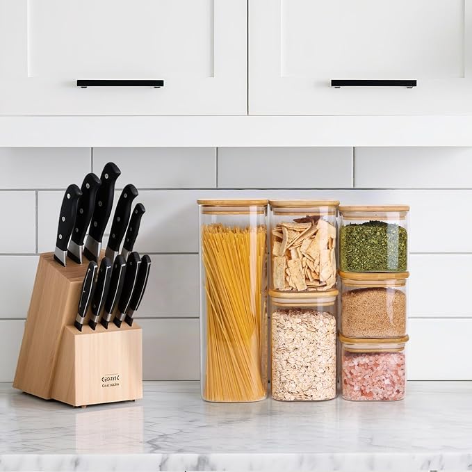 ComSaf Pasta Containers Storage 2.2 Qt, Spaghetti Jar, Set of 3 Tall Jars | Glass Storage Containers wtih Lids, 11.3-inch High Glass Kitchen Canisters Square, Cereal, Noodles, Oats, Dry Food, BPA Free - Image 6