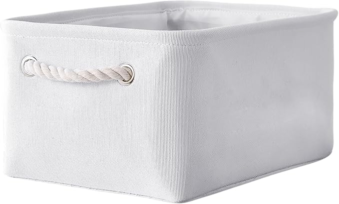Decorative Basket for Organizing - Medium-1Pack 13.8L*9.8W*6.7H Rectangular Fabric Storage Bin Organizer Basket with Handles for Clothes (White) by TheWarmHome