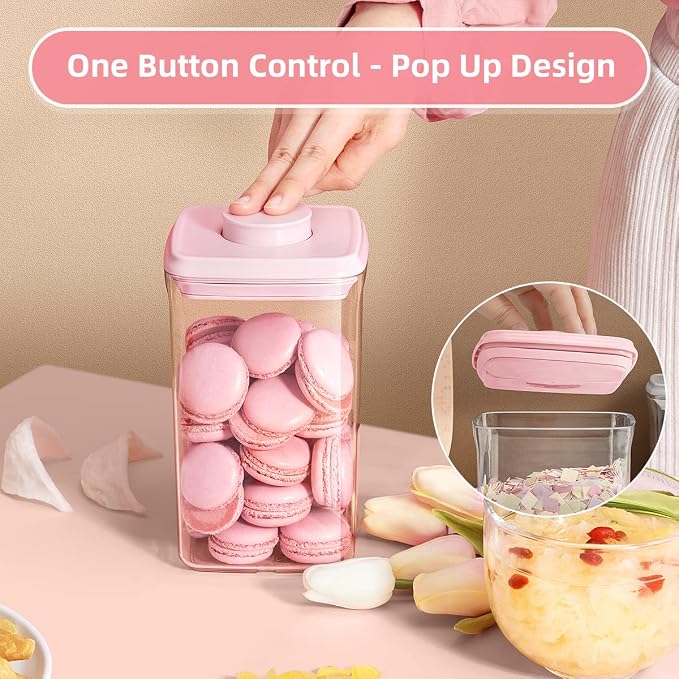 Airtight Food Storage Container - 7 Pcs One Button Handy Container Stackable Food Containers for Snacks Candy Salt Herbs Spices Coffee Bean Formula Popcorn BPA-Free Tight Seal - Image 2