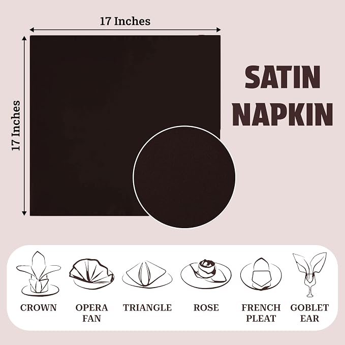 MDS® Pack of 100 Satin Napkins 12 x 12 Inch, Soft Silky Reusable Cloth Dinner Table Napkins for Wedding Décor, Reception, Birthday, Parties, Banquets, Catering, Restaurants & Hotel - Coffee - Image 4