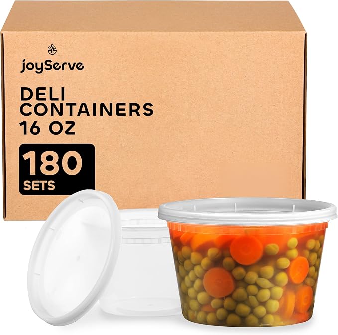 16 oz Deli Containers with Lids – 180 Sets (180 Containers + 180 Lids) – Leakproof, Stackable, Microwave & Freezer Safe – Bulk Food Storage for Restaurant, Deli, Catering, Soup & Meal Prep - Image 8