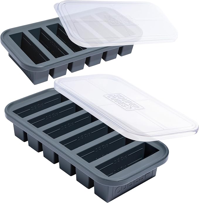 Souper Cubes 1/2 Cup Silicone Freezer Molds with Lids, Charcoal, 2-Pack | 100% Platinum-Cured Silicone Freezer Cubes, Oven & Microwave Safe, Perfect for Freezing Broth, Sauces, Sides and More by SouperCubes%C2%AE