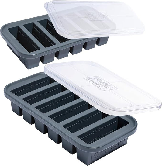 Souper Cubes 1/2 Cup Silicone Freezer Molds with Lids, Charcoal, 2-Pack | 100% Platinum-Cured Silicone Freezer Cubes, Oven & Microwave Safe, Perfect for Freezing Broth, Sauces, Sides and More by SouperCubes%C2%AE