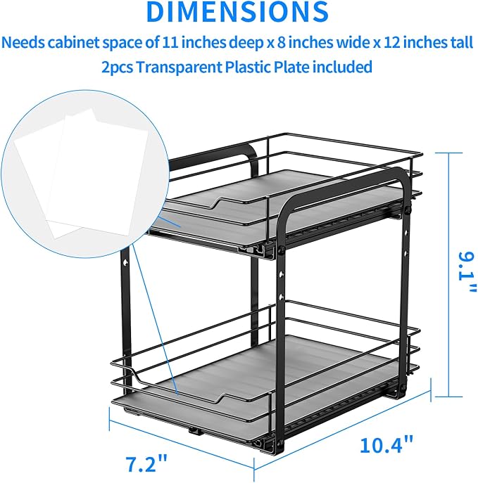 RCHYFEED 2 Tier Pull Out Spice Rack for Cabinet,7.5" Wx10.5 Dx9.5 H | Height Adjustable Spicy Shelf Metal Slide Out Spice Rack Heavy Duty Vertical Spice Shelf for Inside Cabinets & Pantry - Image 6