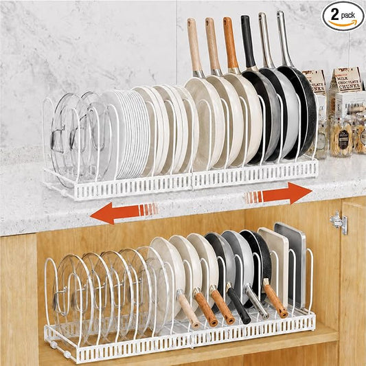 Pots and Pans Organizer Rack,Expandable Pot Lid Holder for Kitchen Cabinet | 11.81''-22.85'' Metal Rack with 12 Adjustable Dividers,Multifunctional Organizer for Cookware Bakeware Cutting Board Storage by TIVMIK