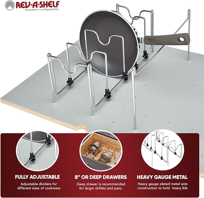 Rev-A-Shelf Drop-In Pot and Pan Drawer Organizer Storage Rack for 4DPS & 4DPG Model Peg Boards, Adjustable Divider for Cookware, Chrome, 5DCD-1-CR - Image 3