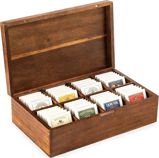 Acacia Wood Tea Bag Organizer with Compartments | Tea Packet Storage Boxes & Display Caddy, Multi-Slot Teabag Holder Container Chest, For Countertop, Organizador de Té by liberty