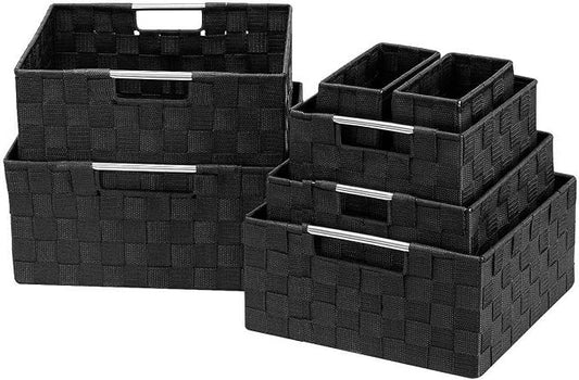 Sorbus Storage Baskets for Organizing (Set of 7), Mesh Hand-Woven Design, Linen Closet Organizers and Storage, Organizer Storage Baskets for Shelves, Variety Pack Organizers and Storage (Black) by Sorbus