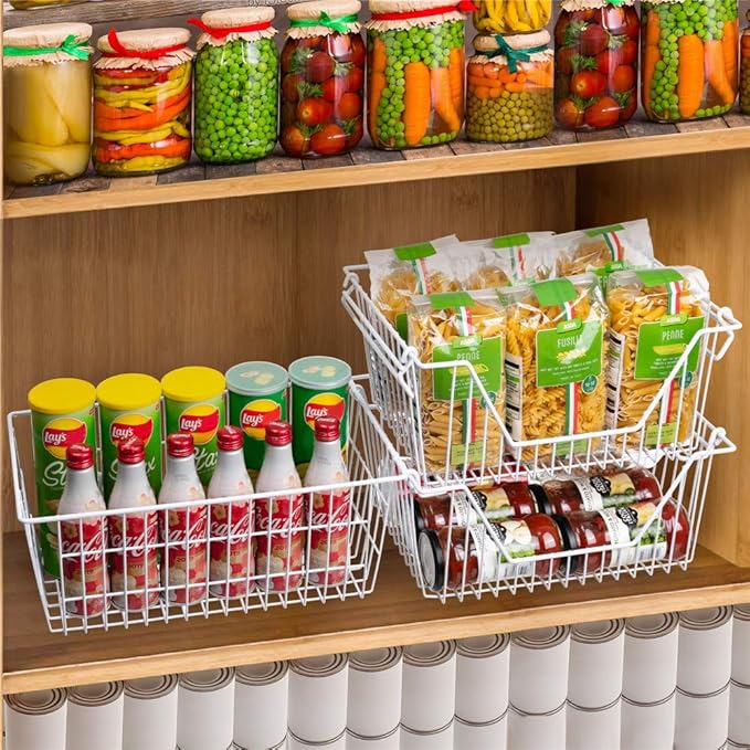 SANNO Freezer Baskets, Pantrty Storage Bins, Farmhouse Metal Wire Organizer for Kitchen Pantry Organizer 14"x11"x6" - Image 2