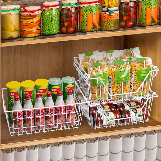 SANNO Freezer Baskets Wire Storage Baskets Closet Storage Baskets Bins Refrigerator Storage Containers for Home Office, Bathroom, Pantry Organization Storage Bins -Set of 3, White, 15.7" - Image 4