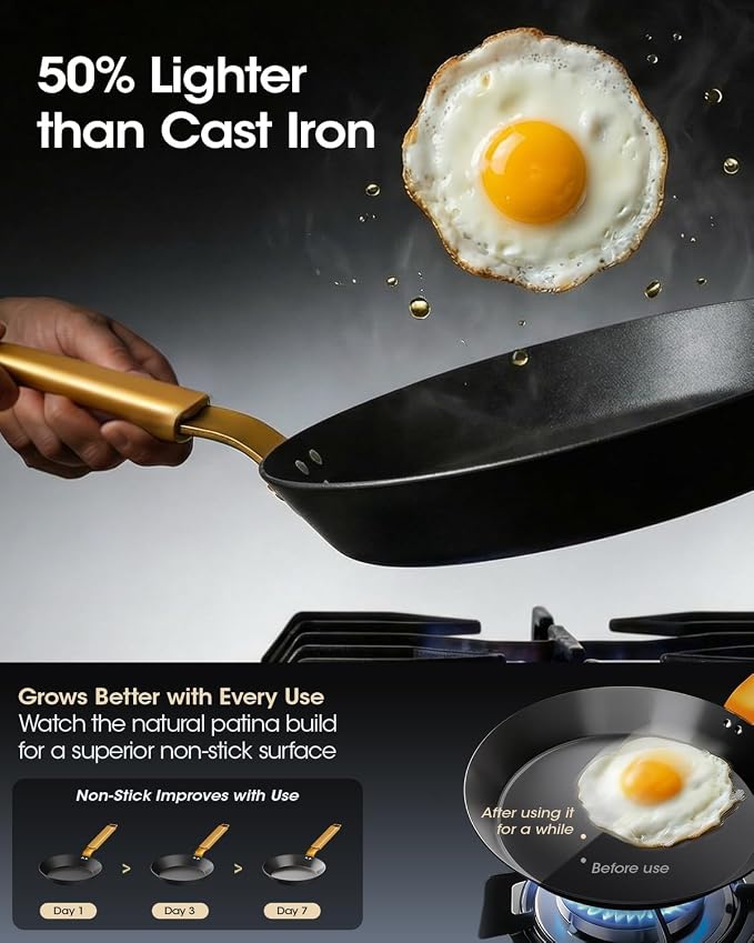 8 Inch Pre-Seasoned Nitrided Carbon Steel Frying Pan | Carbon Steel, Pre-Seasoned, Nitrided Finish, 8 Inch Pan - Image 4