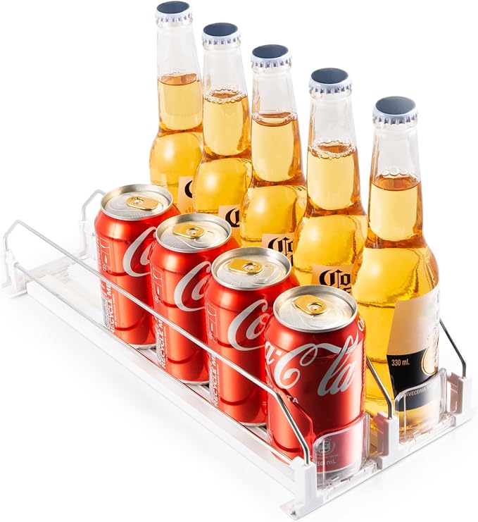 Coanto Drink Organizer for Fridge, Soda Can Organizer for Refrigerator with Automatic Pusher Glide, Adjustable Width Drink Dispenser for Fridge, Holds up to 10 Cans or Bottles, 2 Row - Image 7