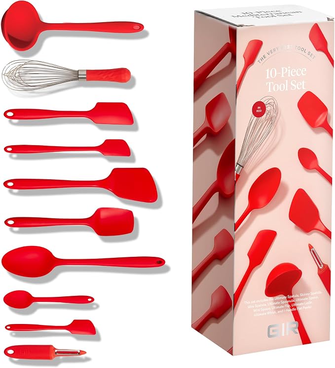 GIR: Get It Right 10-Piece Silicone Ultimate Kitchen Utensil Set – Spatulas, Ladle, Flip, Spoons, Whisk, Peeler & Spoonula – Nonstick, Non-Toxic, Heat-Resistant – Red by GIRGetItRight
