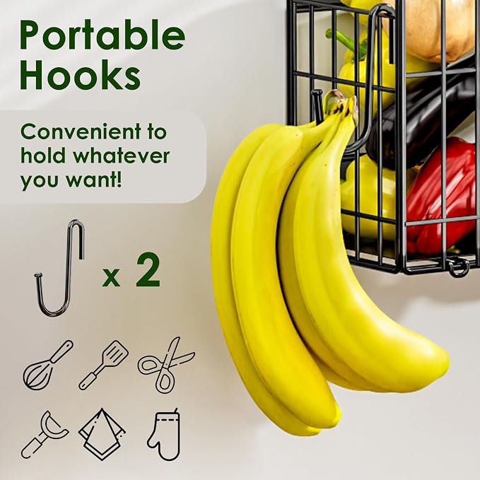 Magnetic Shelf for Fridge, Fruit Basket Magnet Shelves with 2 Hooks | Potato and Onion Storage Bins, Black Magnetic Organizer Side of Fridge Storage, Magnetic Spice Rack for Refrigerator Kitchen - Image 5
