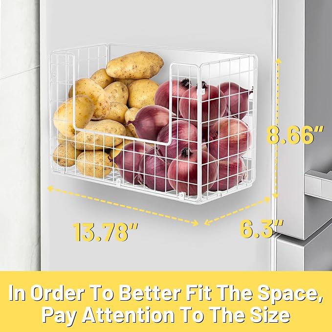 Magnetic Fridge Shelf, Fruit Potato & Onion Storage Bins, Pantry Organizers, Large Container Basket for Refrigerator, Kitchen Counter, Cabinet (2, White) - Image 5