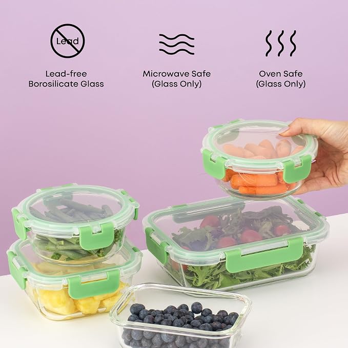 JoyJolt 24pc Borosilicate Glass Storage Containers with Lids | 12 Airtight/Freezer Safe Food Storage Containers for Pantry and Kitchen | Meal Prep Container for Lunch | Glass Tupperware Set - Image 5