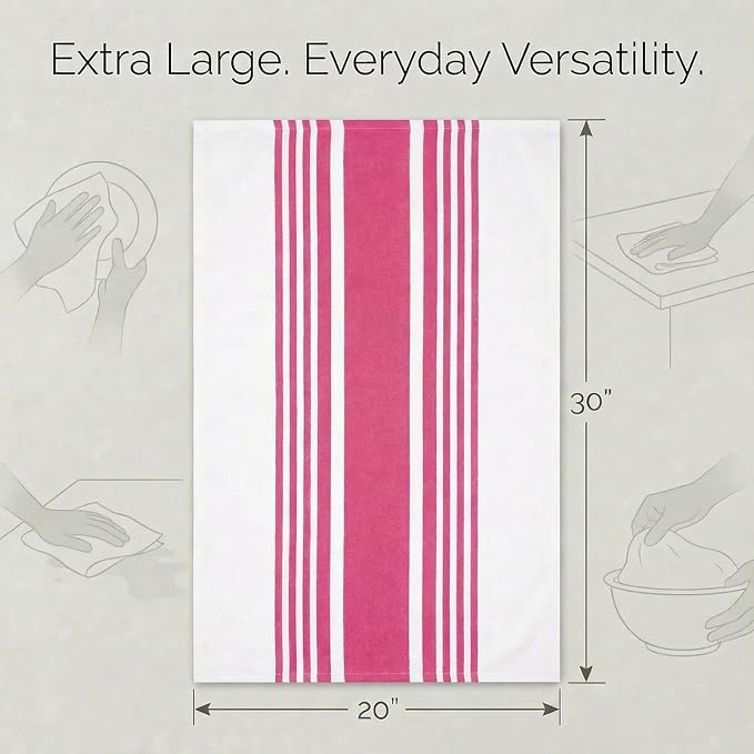 Urban Villa Kitchen Towels Cotton Dish Towel 20”x30” (Set of 6) Fuchsia White - Image 3