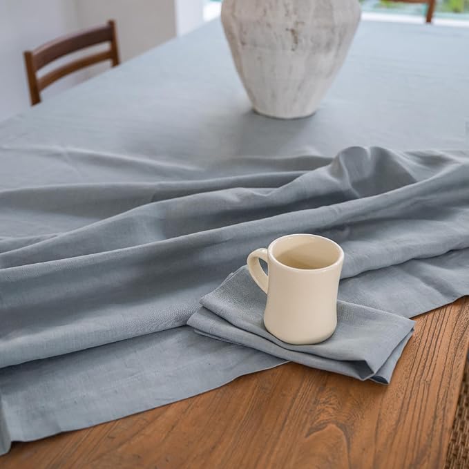 KNOKNO Home Pure Hemp Placemats 18 x 12 Inch Set of 4 Handcrafted with Mitered Corners Natural Fabric,Machine Washable Table Mats for Dining Tables (Stone Blue, Placemats | Set of 4) - Image 4