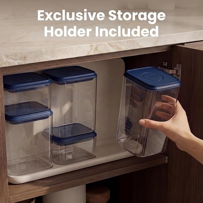 SMIRLY Glass Airtight Food Storage Containers with Pop Lids - Blue | BPA-Free Air Tight Pantry Storage Containers for Cereal Flour Sugar, Food Storage Containers 5 Pcs (0.7Qt*2, 1.7Qt*2, 2.1Qt) - Image 7