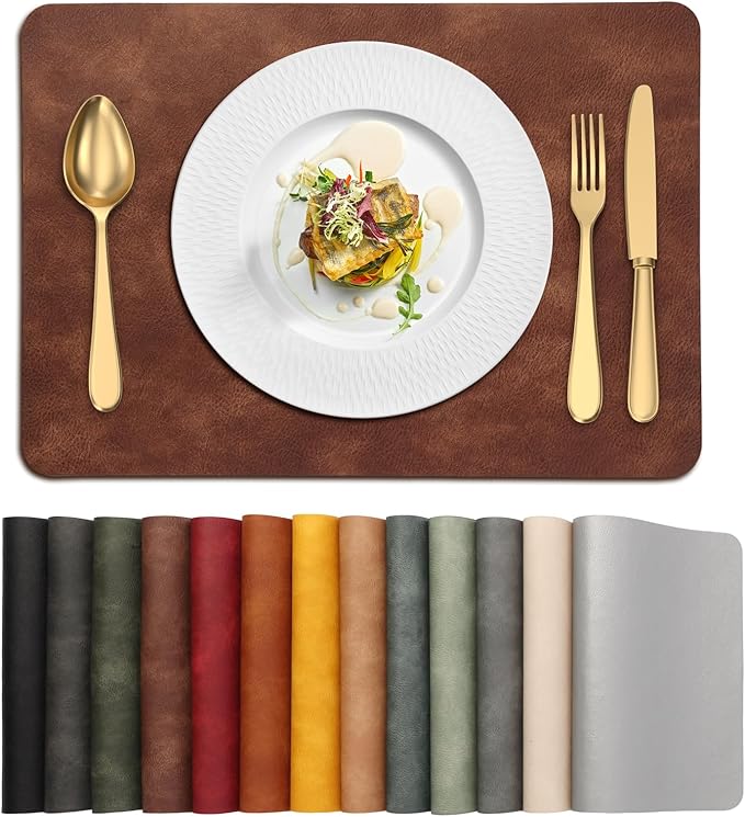 UnivoColors Placemats,Heat Resistant Placemats Set of 8 Washable 12x17 Inch,Waterproof Table Mats,Wipeable Pu Place Mats for Kitchen,Dining Room.Coffee Brown. by UnivoColors