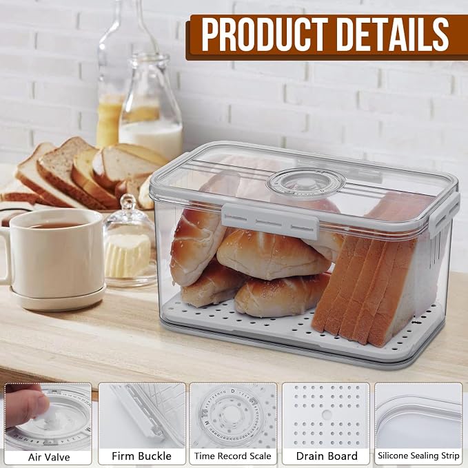 Gifhomfix Bread Box Bread Boxes for Kitchen Counter Airtight, Time Recording Bread Storage Container with Lid, Bread Keeper for Homemade Bread, Toast, Bagel, Donut and Cookies, White - Image 3
