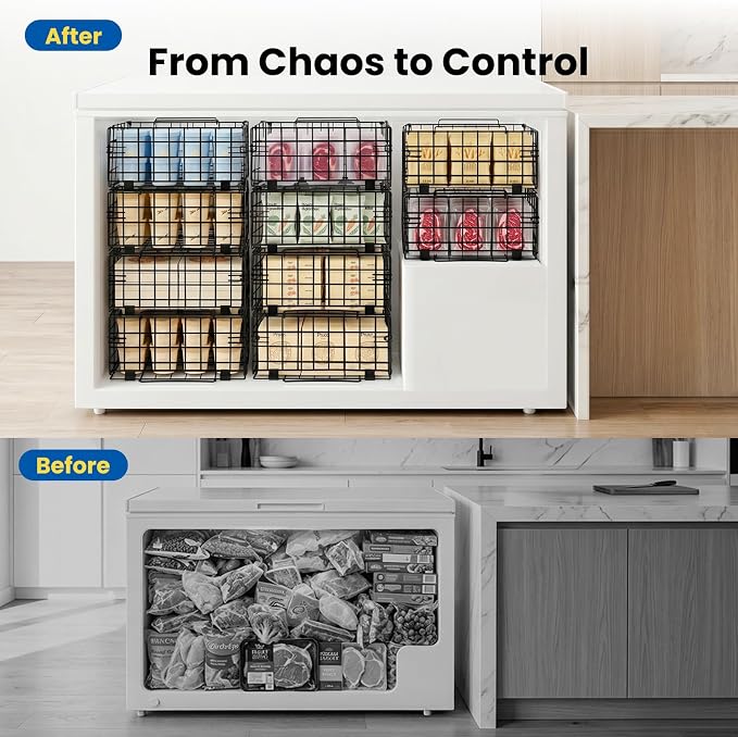 Reinforced Freezer Organizer Bins, 2 Pack Heavy Duty Metal Freezer Baskets, Stackable Deep Freezer Storage with Handles, Maximize Chest Freezer Space, No Assembly Required - Image 6