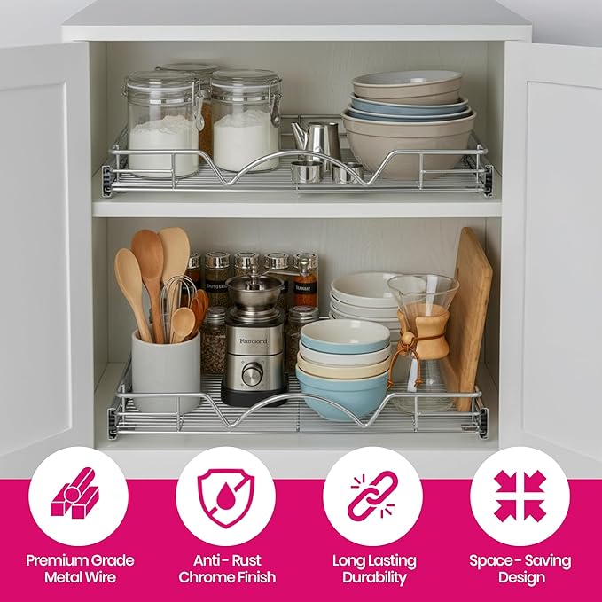 HOLDN’ STORAGE Pull Out Cabinet Organizer, Heavy Duty Caddy w/Lifetime Limited Warranty -20”W x 21”D - Requires At Least 21-1/4” Cabinet Opening, Steel Metal Cabinet Drawers Slide Out, Chrome | Heavy-Duty Caddy, Lifetime Limited Warranty, Steel Metal C... - Image 5