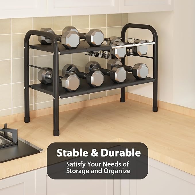Expandable Under Sink Organizer, 2 Tier Under Sink Shelf | With 2 Removable Baskets and 6 Removable Panels, For Cabinet Sink Cloakroom Wardrobe Closet Storage, Black, 17.71”-32”Length - Image 4