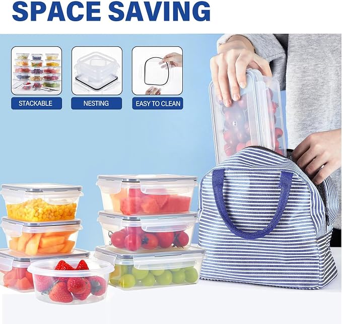 24 Pack Food Storage Container Set with Airtight Lids, Labels & Pen | Multiple Sizes, Leak-Proof Lunch Boxes for Meal Prep, BPA-Free Clear Plastic Containers, for Home & Kitchen Organization - Image 4