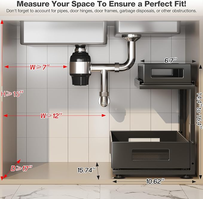 2 Pack Under Sink Organizer with Next-Gen Ball-Bearing Slides,2-Tier Pull Out Cabinet Storage,Height Adjustable Drawer Shelf for Bathroom,Kitchen,Laundry,Cabinet,Pantry(Patent Pending) - Image 2