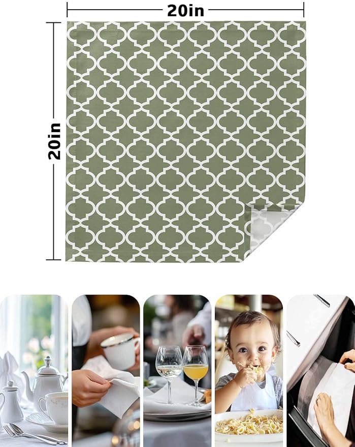 Cloth Napkins Set of 2-20x20 Inches, Green Morocco Washable Reusable Table Napkins, Boho Farmhouse Abstract Geometric Simple Soft & Absortbent Dining Napkin for Party Wedding Hotel Restaurant - Image 5