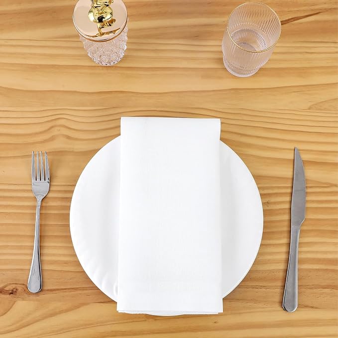 Majestic Giftware Polyester Napkins - NPK3 | Set of 12 (20" x 20") Plain White Design Dinner Napkins Cloth | Linen Look Washable Cloth Napkins Set for Weddings, Banquets, or Restaurants by MajesticGiftware