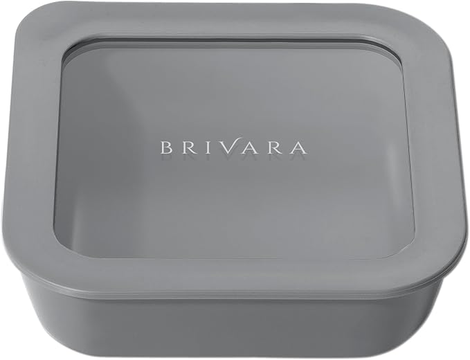 Glass Food Storage Container with Lid, 2.5-Cup Small Square | Microwave-Safe Airtight Lid, Oven-Safe Ceramic-Coated Glass | Zero Plastic, No PFAS/PFOA/BPA, Reusable [Smoke] by BrivaraHome