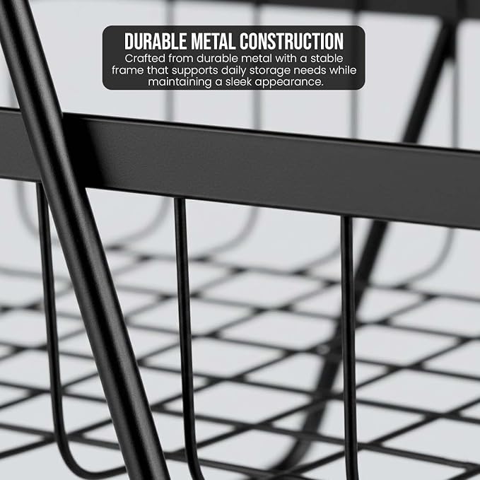 Go Hooked Counter-top 2 Tier Fruit Basket ideal for Dining Table, Centre Table | Metal Fruit Bowl or Bread Basket Vegetables Storage Organizer Holder (Black) - Image 5