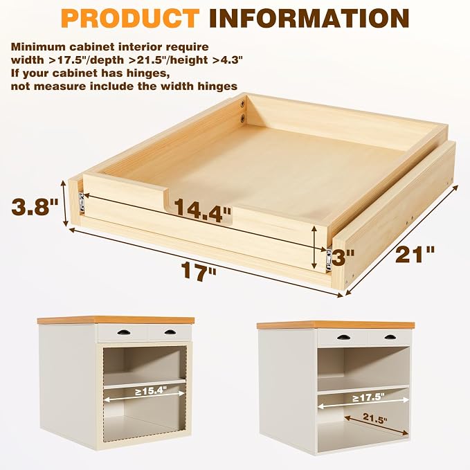 Pullout Cabinet Organizer, 20''W×21''D×3''H Slide Out Shelves for Kitchen Cabinets, Pull out Drawers for Kitchen Cabinets, Pantry, Bathroom, & Storage Organization - Image 2