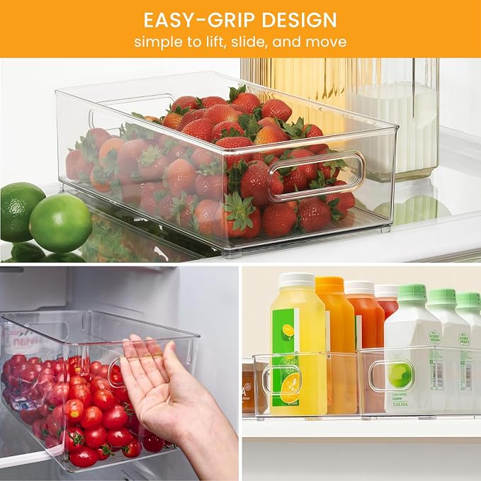 Stackable Refrigerator Organizer Large Bins, 6 Pack (3 Different Size) Clear Kitchen Organizer Container Bins with Handles for Pantry, Cabinets, Shelves, Drawer, Freezer, Fridge - Food Safe, BPA Free - Image 6