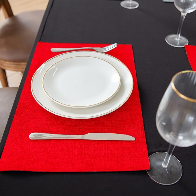 Cloth Red Placemats Set of 8, Linen Type Fabric Placemats Machine Washable Heat Resistant Placemats Polyester Place Mats for Halloween, Thanksgiving, Christmas and Valentine Dining Table (Red) - Image 3
