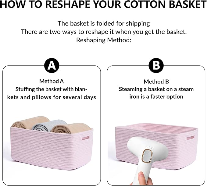 MiniArk Large Storage Baskets for Shelves, 17 x 13 x 7.5” Closet Organizers Bins for Clothes Blanket Towels, Baby Nursery, Toy Baskets Box, Woven Rope Baskets, 2 Packs Light Pink - Image 7