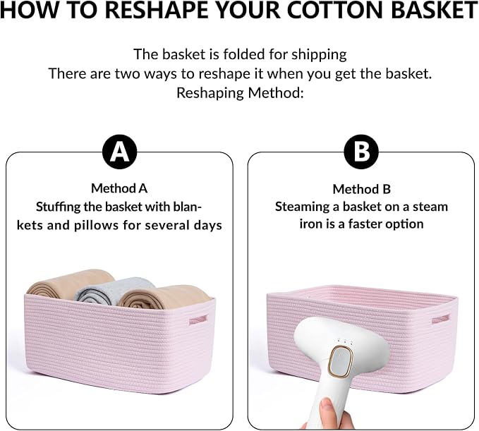 MiniArk Large Storage Baskets for Shelves, 17 x 13 x 7.5” Closet Organizers Bins for Clothes Blanket Towels, Baby Nursery, Toy Baskets Box, Woven Rope Baskets, 2 Packs Light Pink - Image 7