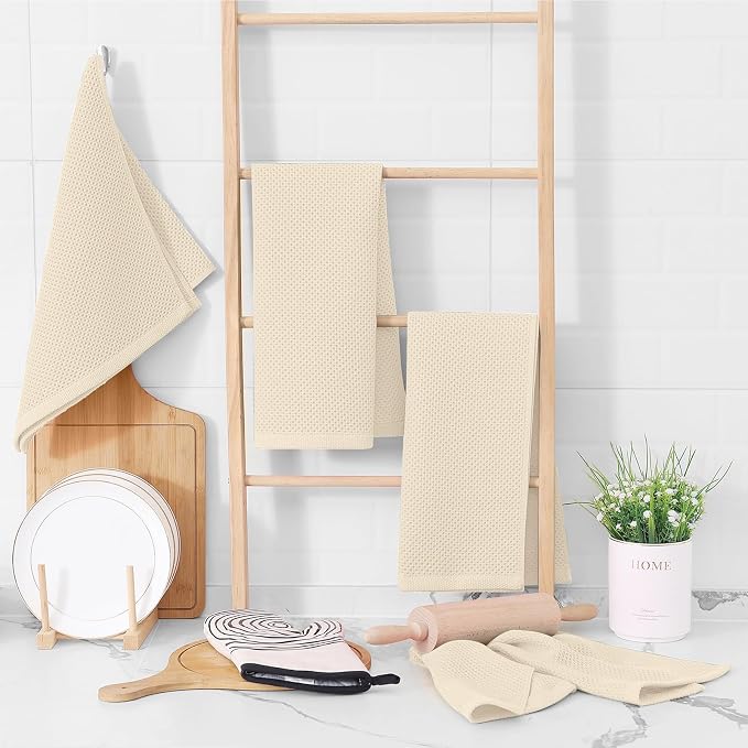 Homaxy 100% Cotton Waffle Weave Kitchen Towels, 10-Pack, Beige | Ultra Soft Absorbent Dish Towels, Quick Drying Cleaning Towels, 13 x 28 Inches - Image 6