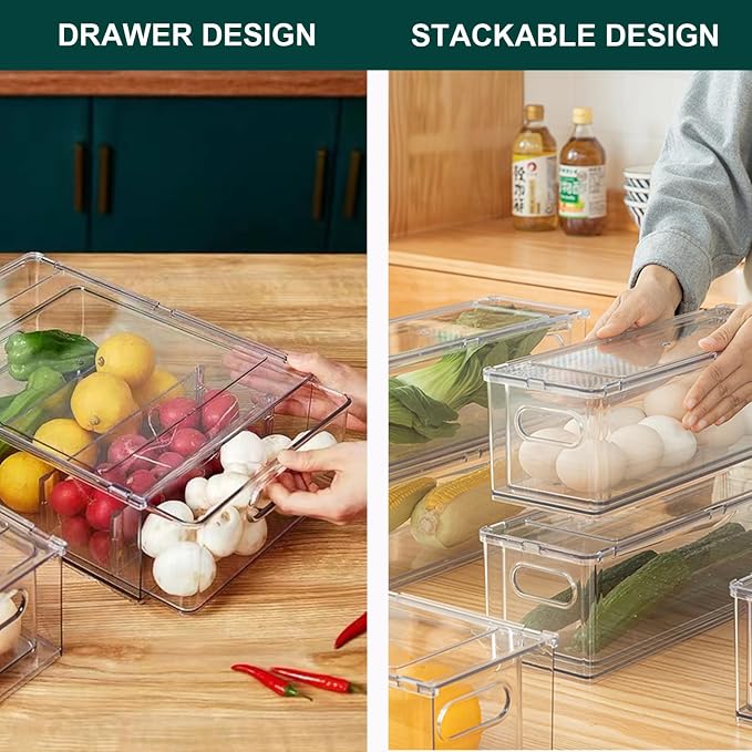 LALASTAR Fridge Drawers, 3-Pack Clear Stackable Pull Out Refrigerator Organizer Bins, Food Storage Containers for Kitchen, Freezer, Vanity & Fridge Organization and Storage (2 Small+1 Medium) - Image 4