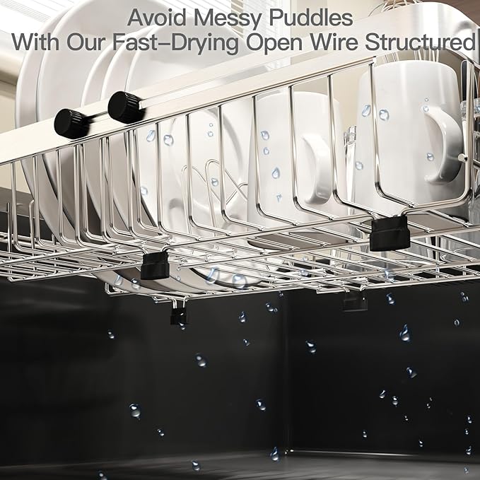 Dish Drying Rack Over The Sink with Utensil Holder | Expandable Stainless Steel Dish Drainer for Small Kitchen, Apartment, RV, Counter Space Saving, Perfect Fit, Rustproof - Image 3