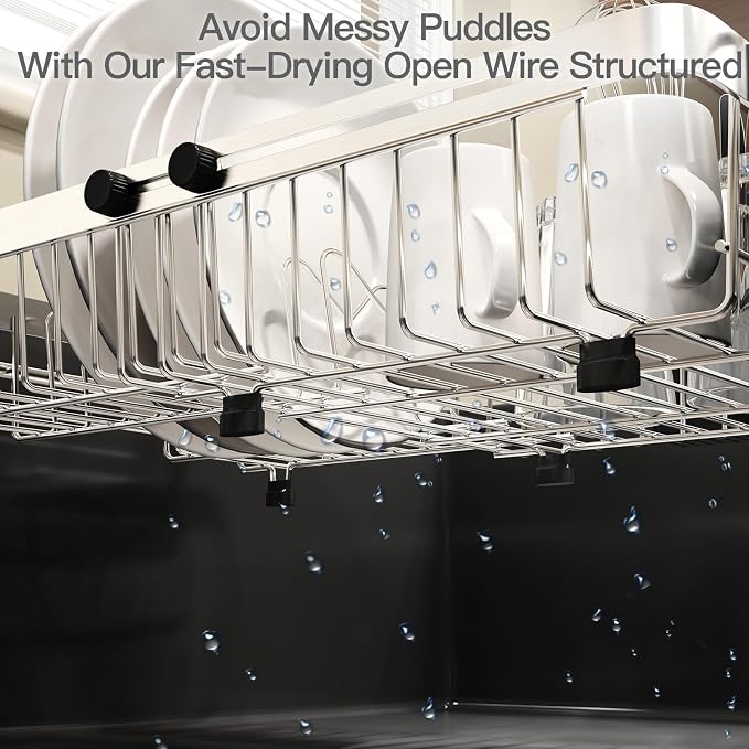 Dish Drying Rack Over The Sink with Utensil Holder, Mat | Expandable Stainless Steel Dish Drainer for Small Kitchen, Apartment, RV, Counter Space Saving, Perfect Fit, Rustproof - Image 4