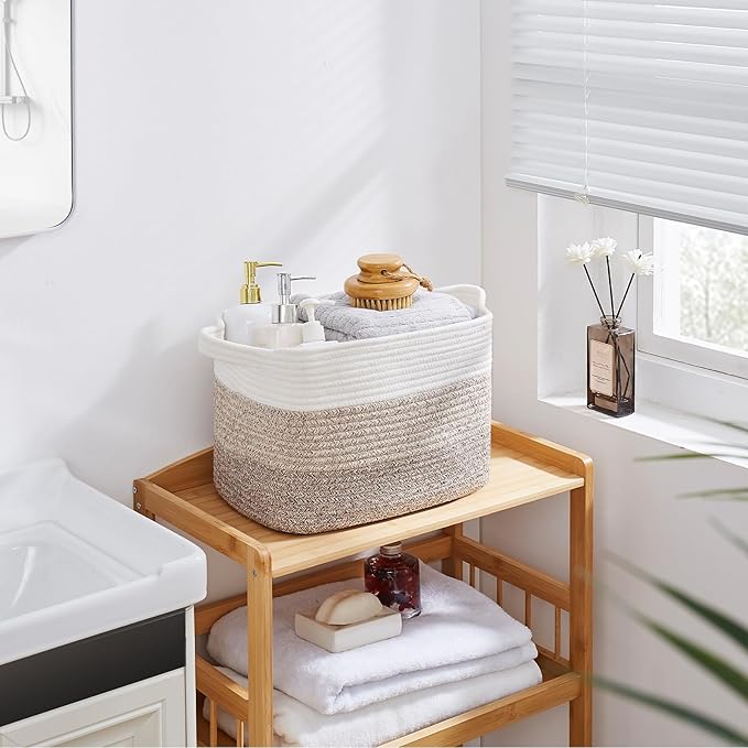 OIAHOMY Woven Storage Basket, Cotton Rope Baskets for Toys,Towel, Clothes, Used to Bathroom,Living Room,Nursery,Bedroom, 16"x12"x10"- Pack of 3, Gradient Yellow - Image 6