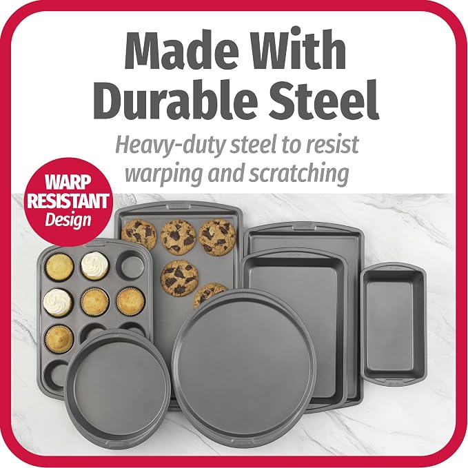 GoodCook Everyday 7-Piece Non-Stick Bakeware Set – 2 Cookie Sheet Pans, Round Cake Pan, Loaf Pan, Pizza Pan, Bake & Roast Pan, 12-Cup Muffin Pan - Baking Supplies, Baking Pans Set - Image 4