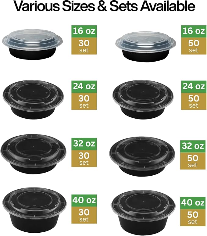 [40 oz Round Meal Prep Containers with Lids – BPA-Free Food Storage Containers, Bento Box for Restaurant & Catering Use, Stackable, Microwave, Dishwasher, Freezer Safe – 100 Pack - Image 3