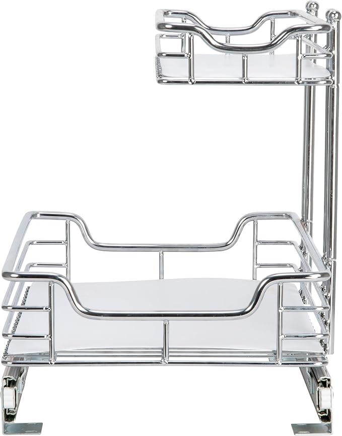 Household Essentials Glidez Chrome-Plated Steel Pull-Out/Slide-Out Storage Organizer with Plastic Liners for Under Sink or Cabinet Use - 2-Tier Design - Fits Standard Size Cabinet or Shelf, Chrome - Image 10