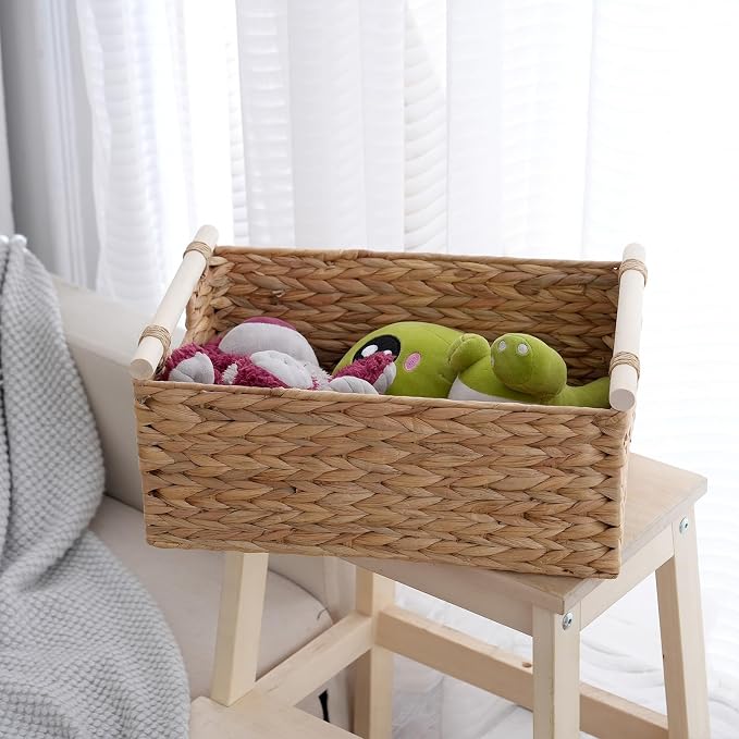 Woven Storage Basket, Small Wicker Organizer, 11.6x8.1x4.9 | 11.6x8.1x4.9" small natural woven basket with handles; compact wicker organizer for shelves, pantry, bathroom and gifting. - Image 6